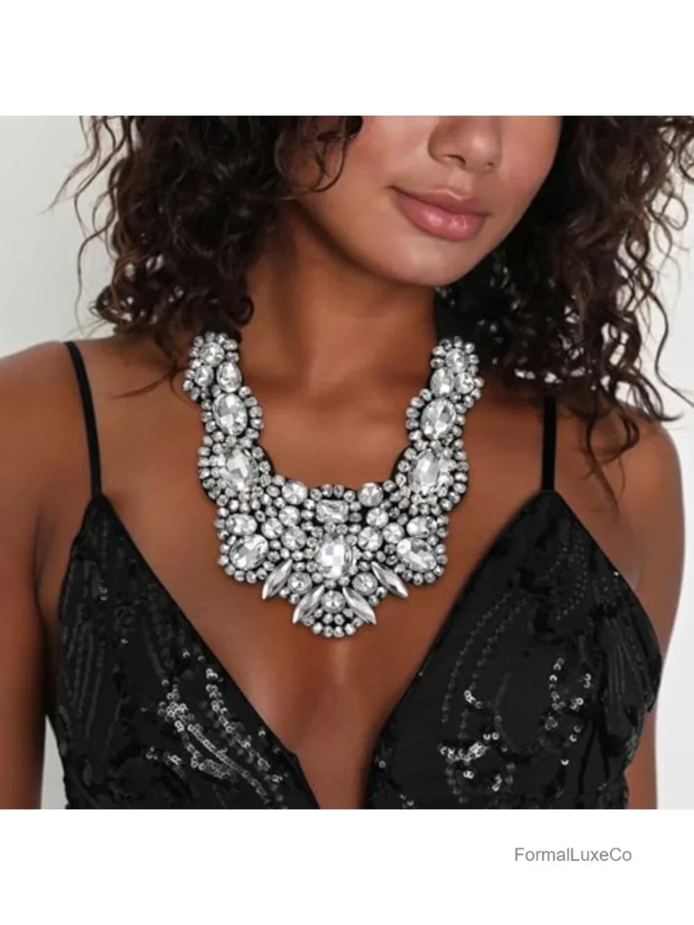 Rhinestone Crystal Bib Collar Statement Necklace Chunky